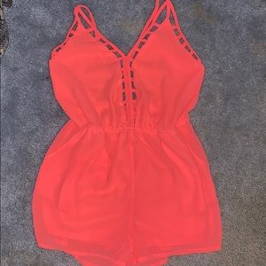 Coral open back romper